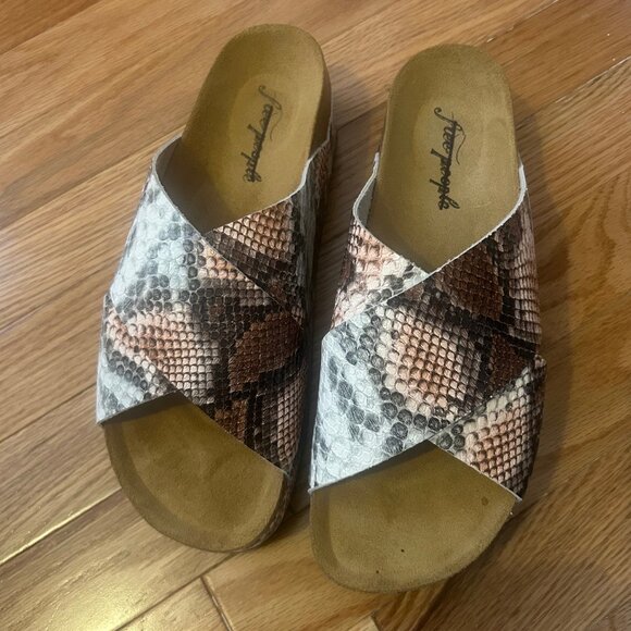 FREE PEOPLE Sidelines Flatform Sandal Slide Sienna Snakeskin size 39(8) NEW - Picture 2 of 13